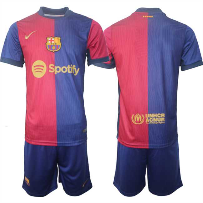 Men%27s Barcelona Blank Blue Red 2024-25 Home Soccer Jersey Suit